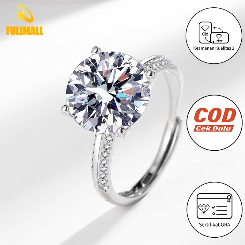 FULIMALL Cincin Berlian Wanita Besar Sederhana 5 Karat Moissanite Pernikahan Berlian Stok