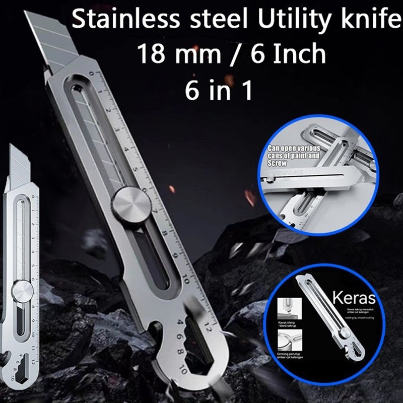 

【COD】24 hours delivery 6in1 Pisau Cutter 18mm multifungsi Cutter pisau baja besar 10pc pisau set Cutter Pisau Pemotong Kertas