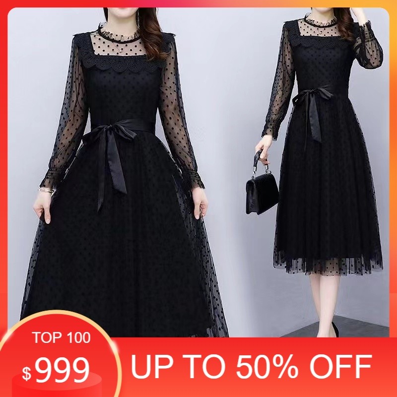HARGA PROMOO / FAN 2024 Gaun hitam renda Korea baru/dress korean style/dress pesta wanita