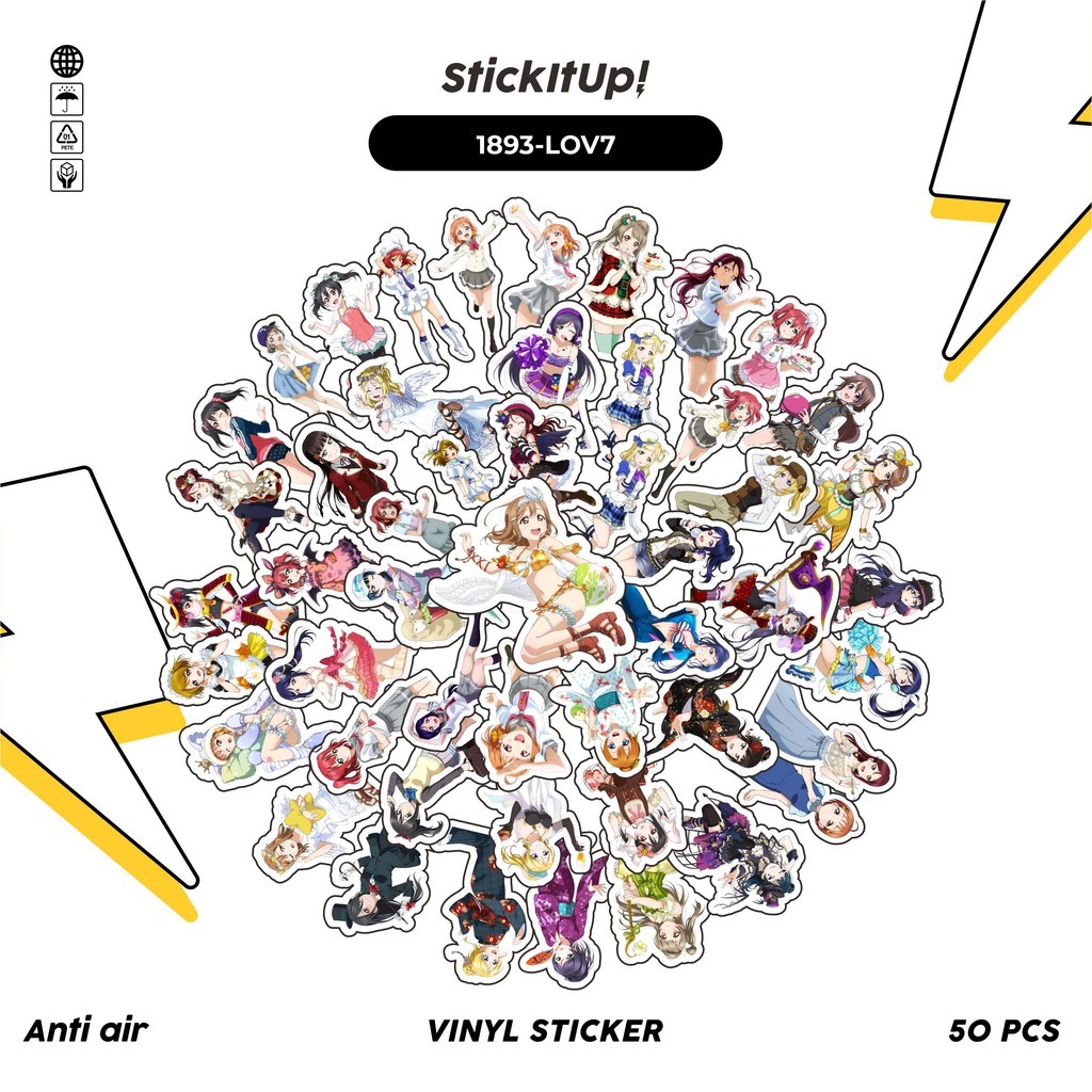 

COD✨ 50 Pcs Stiker L0VE LIVE CHAR MIX 07 Lucu Anti Air Untuk Dekorasi Notebook Sepeda Skateboard Handphone DIY