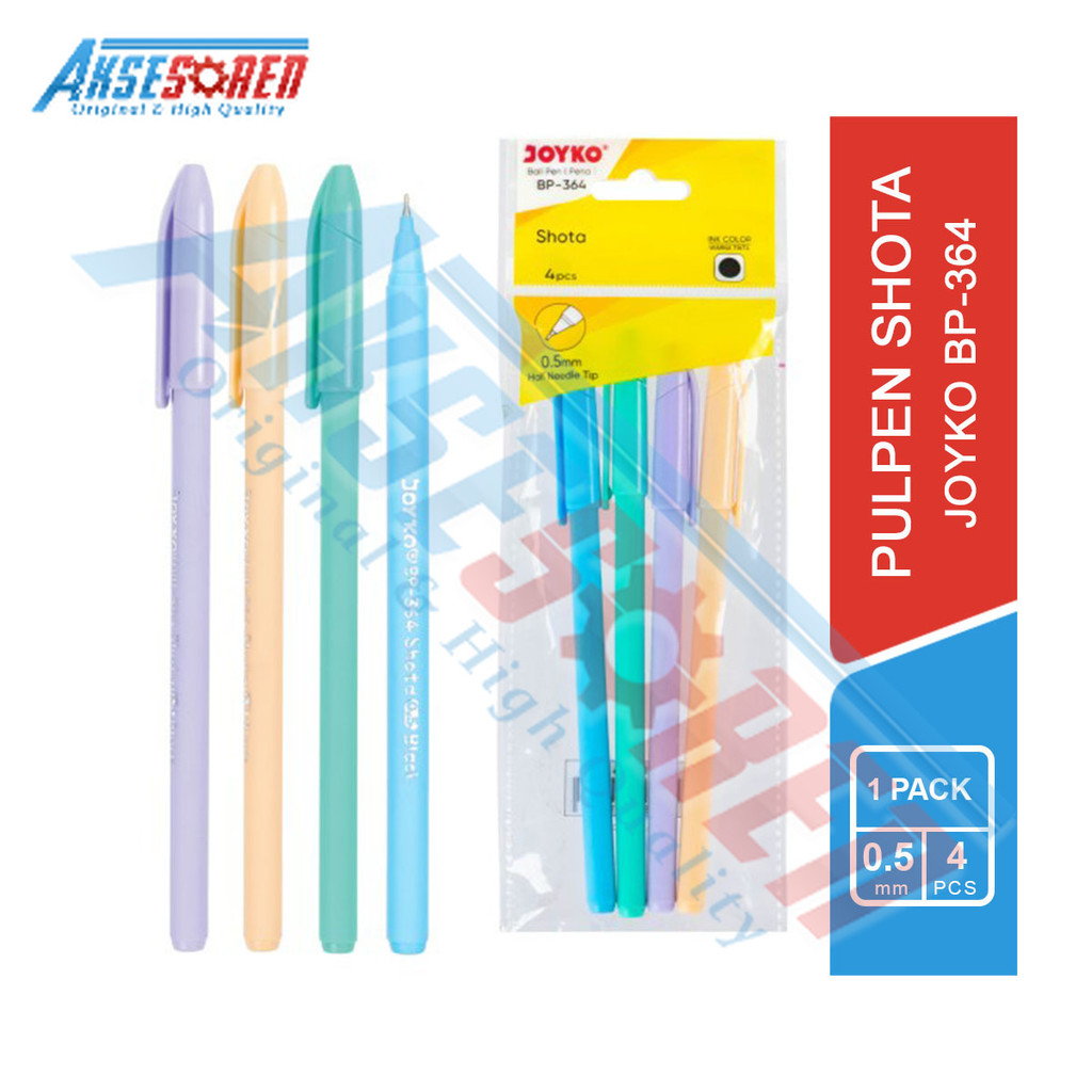 

Aksesoren Ball Pen Joyko BP-364 [1 Pack/4 Pcs] / Pulpen Shota 0.5 mm Hitam / Alat Tulis Perlengkapan Sekolah / Bollpoin