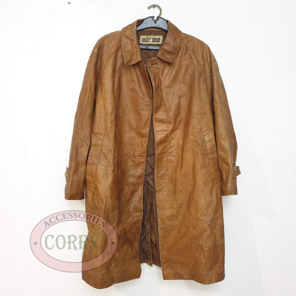 Jaket Longcoat Vintage Jaket Kulit Crazy Horse Asli Coklat Leather Preloved cosplay koleksi pribadi