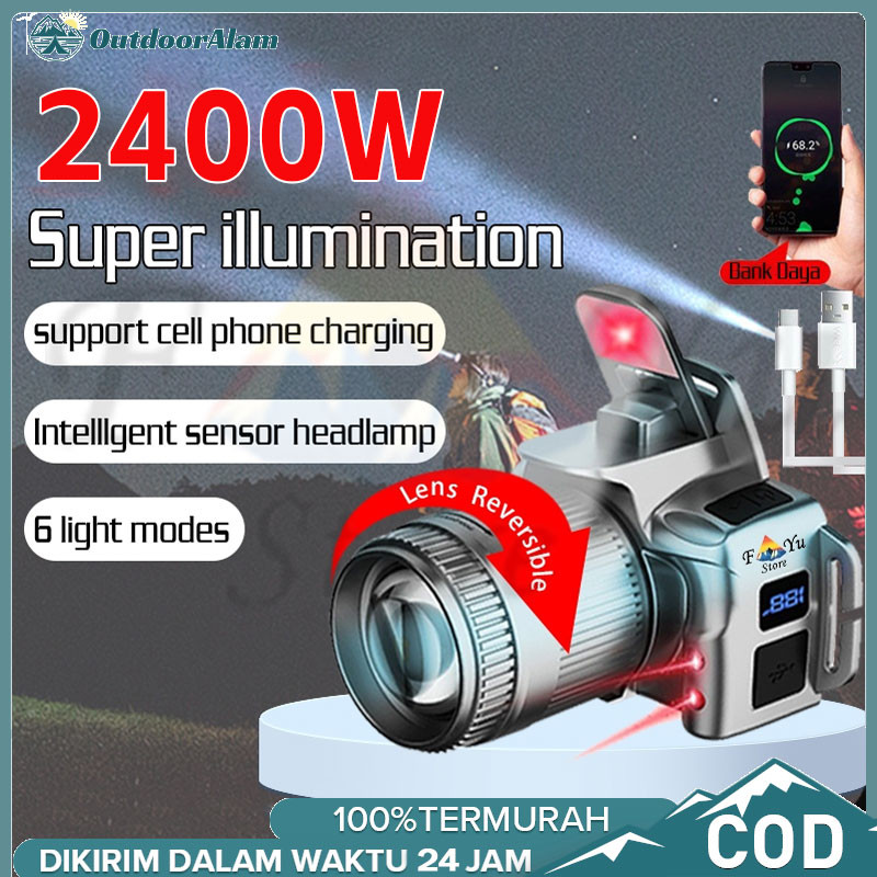 Senter Kepala Zoom Tampilan Digital Tahan Lama Anti Air/senter led super terang/ senter kepala /sent
