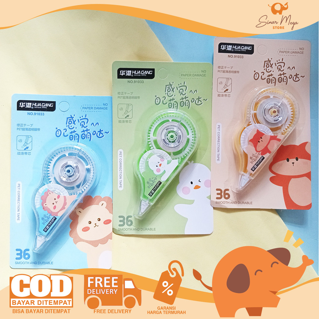 

HUA GANG Correction Tape No.91033 Pita Koreksi Karakter Animal Cute Tip-Ex Kering