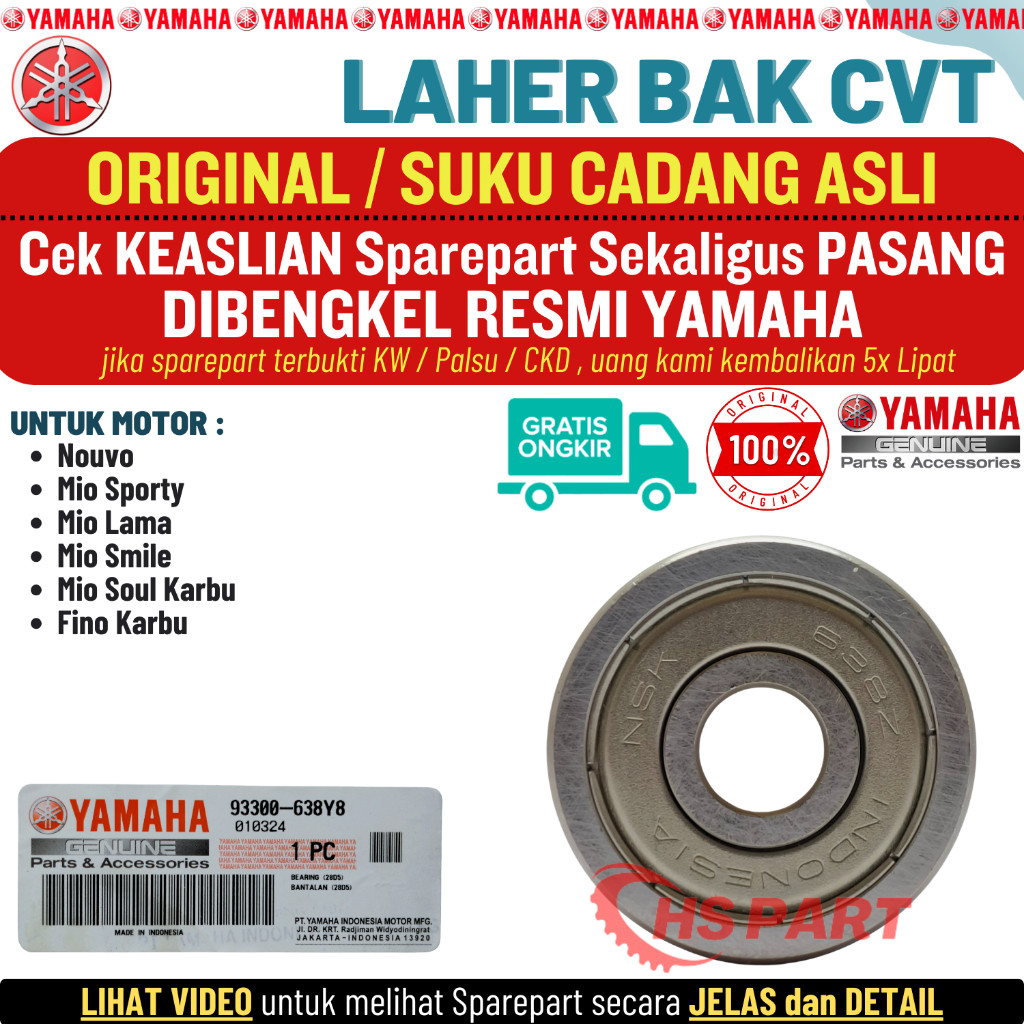 Bearing Laher Bak CVT Mio Sporty Smile Lama Fino Soul Karbu Nouvo Original Yamaha 100%