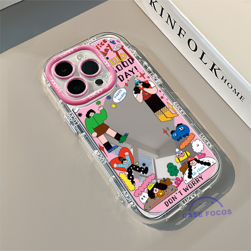 Sliver Case iPhone 13 Mirror Soft Case Pola karakter kartun keren List Plating Penutup Penuh Perlind