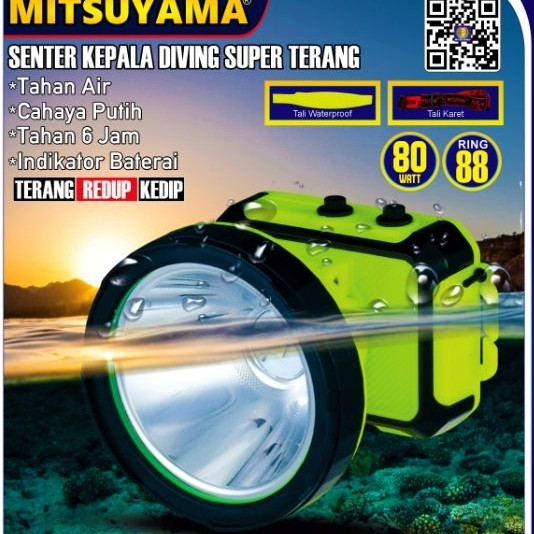 SENTER KEPALA SELAM LED 80W 80WATT MITSUYAMA MS-239P 239K 239 P K CAHAYA PUTIH KUNING TERANG TAHAN L
