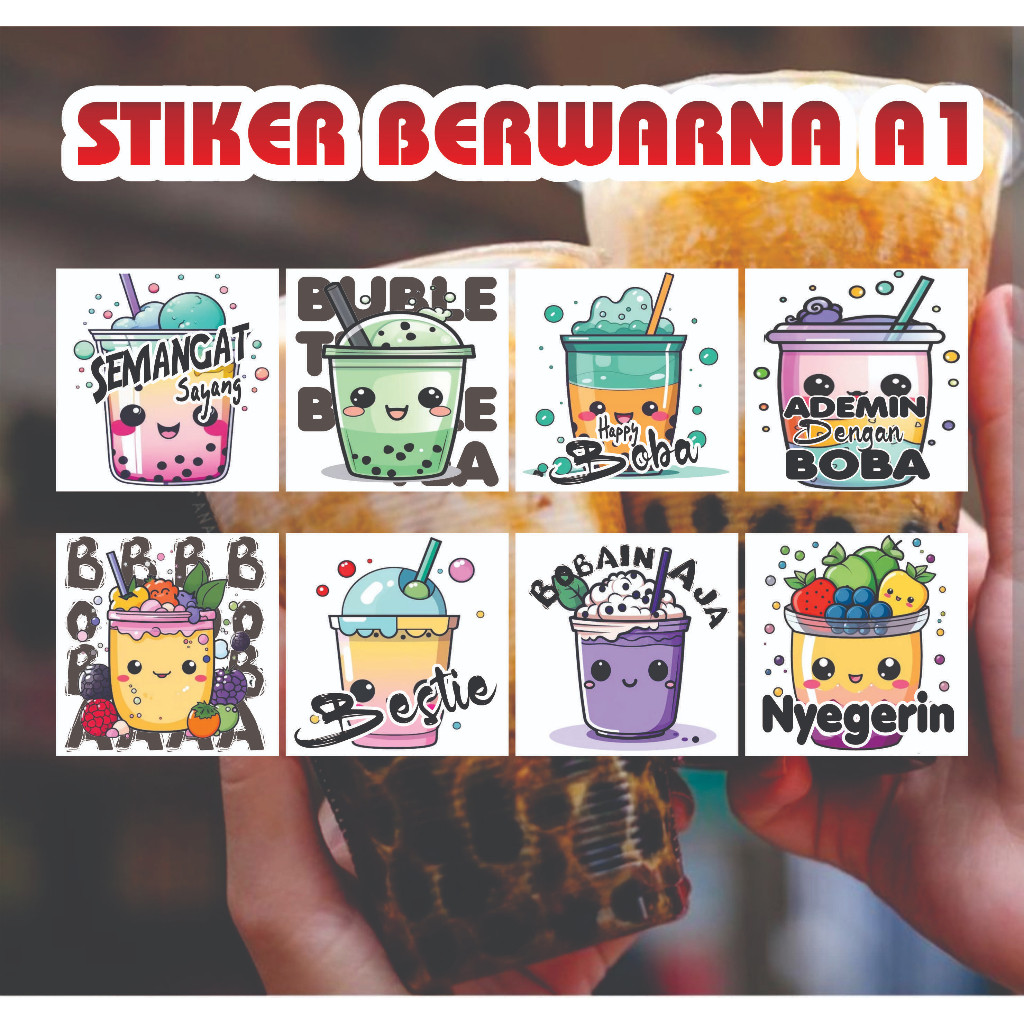 

100 PCS STIKER TRASPARAN BOBA DRINK A1