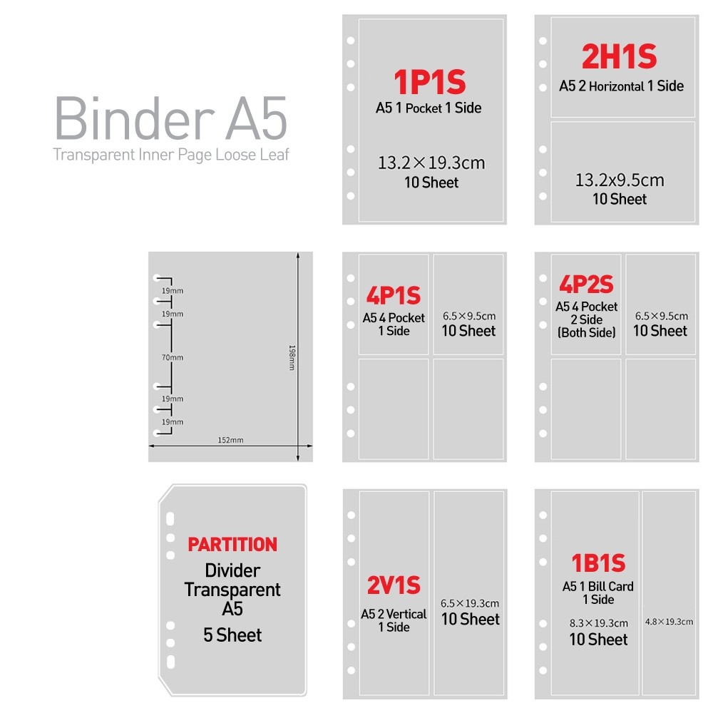 

A5 Binder Zipper 6 Ring Album Photocard KPOP Instax Foto Lomo Card Holder (Notebook Resleting Ukuran