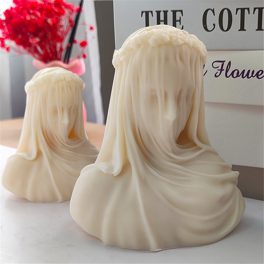 3D Bride Sculpture Lady Candle Silicone Mold Veiled Woman Body Bust Statue DIY Handmade Figure Face 