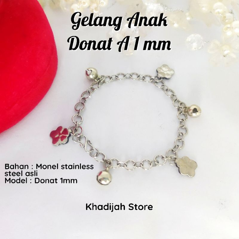 GELANG TANGAN BAYI ANAK RANTAI DONAT BELL KRONCONG MONEL STAINLESS STEEL ASLI ORIGINAL BUKAN TITANIU