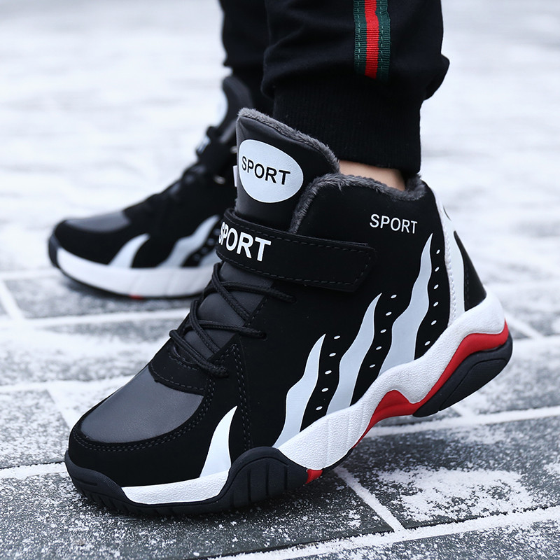 

New Children Running Shoes Outdoor Casual Sport Boys Warm Winter Plush Boots Fashion Non-slip Leather Waterproof Sneakers