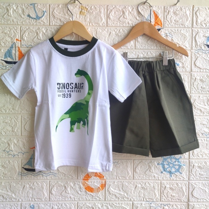 ✨TERLARIS - BAJU ANAK LAKI LAKI SETELAN MOTIF DINO 0-6 TAHUN - SATU WARNA, 1 TAHUN