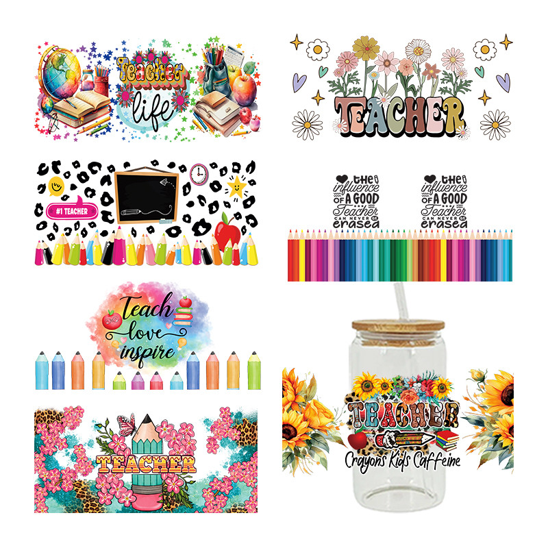 

UV DTF Transfer Sticker Teacher Themed For The 16oz Libbey Glasses Wraps Cup Can DIY Waterproof D12946