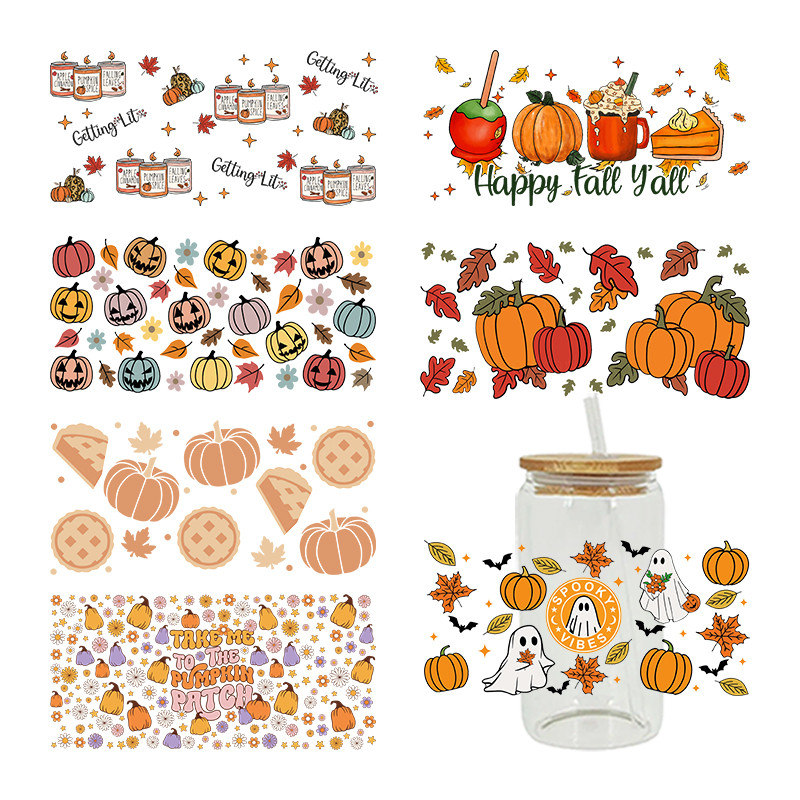 

UV DTF Transfer Sticker Fall Theme For The 16oz Libbey Glasses Wraps Cup Can DIY Waterproof Easy To Use Custom Decals D3753