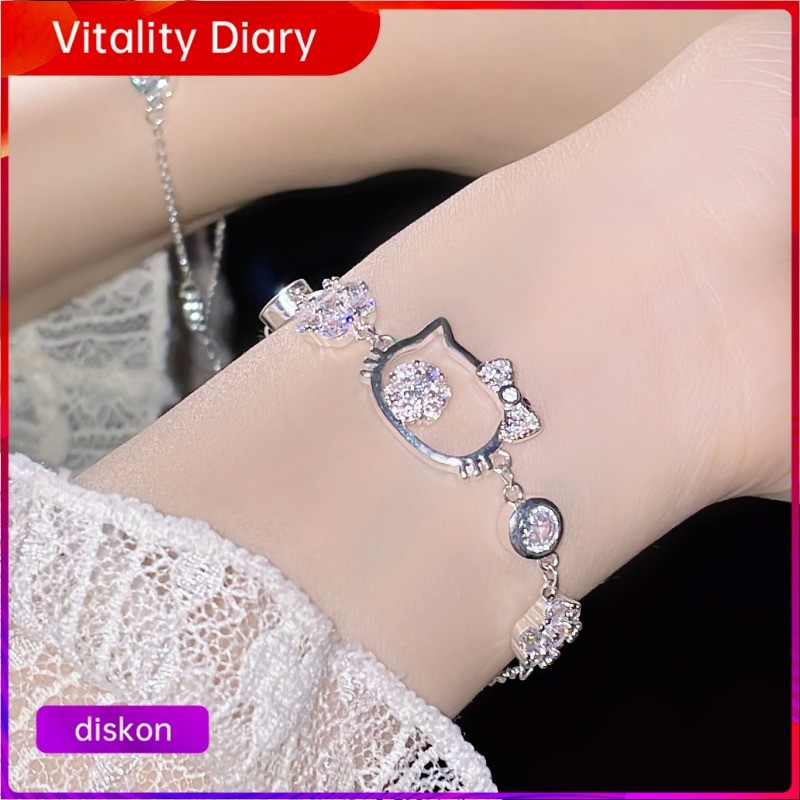 COD Gelang Serut Batu Kristal Gelang Bangle hello kitty alfamart Adjustable Bracelet Lucu Gelang Tit