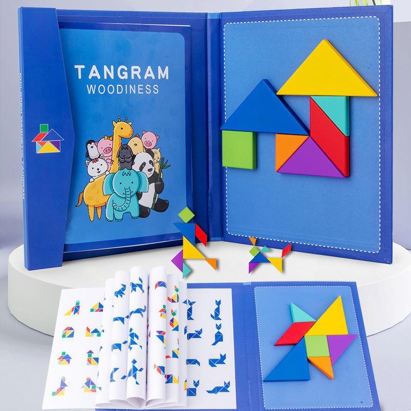 

Wooden Jigsaw Magnetic Tangram Puzzle Book Educational Toys For Children Baby Kid Portable Montessori Learning Intelligence