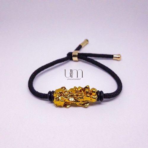 Gelang Tali Liontin Pixiu Emas Bisa Disesuaikan 012B