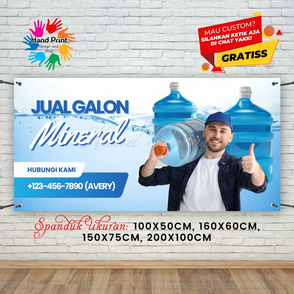 Cetak Spanduk Banner Jualan Galon Air Minum Isi Ulang Biru MMT Spanduk Custom 200x100