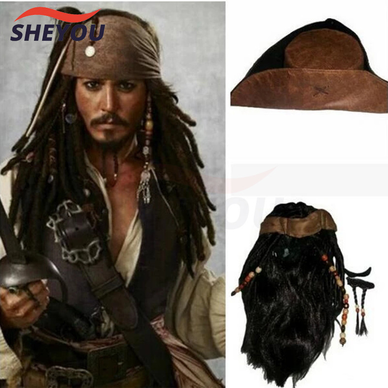 Jack Captain Cosplay Wig Pirates of the Caribbean Captain Jack Sparrow Heat Resistant Synthetic Hair
