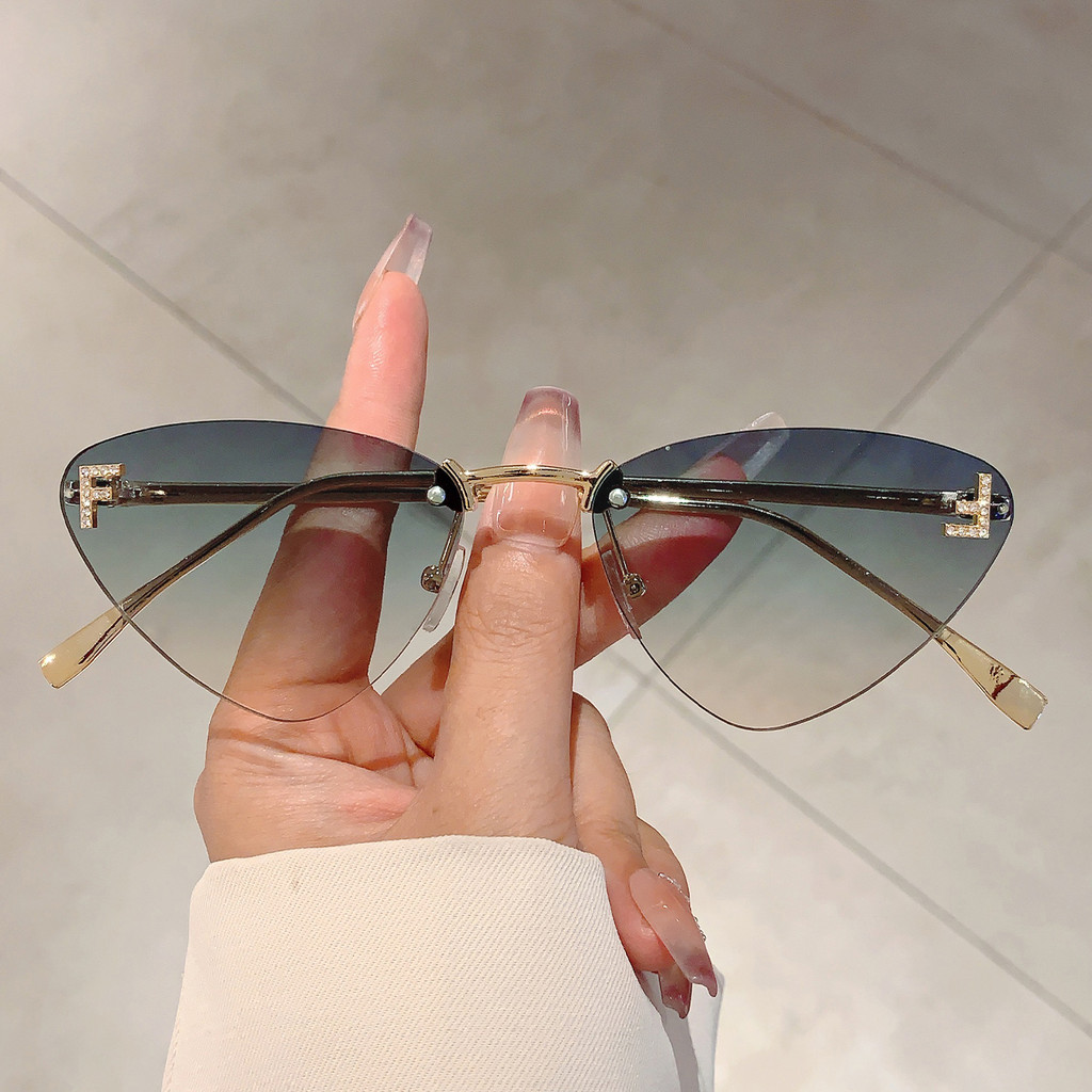 

KAMMPT Rimless Cat Eye Sunglasses Women 2024 New Vintage Ocean Lenses Shades Trendy Stylish Luxury Design Gradient Sun Glasses