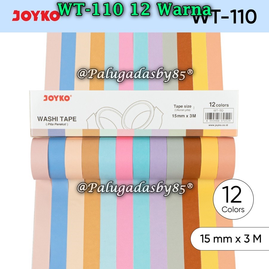 

(1 Set Isi 12 Pcs) GROSIR Washi Tape JOYKO WT-110 / Pita Perekat Selotip Kertas Warna Joyko WT-110