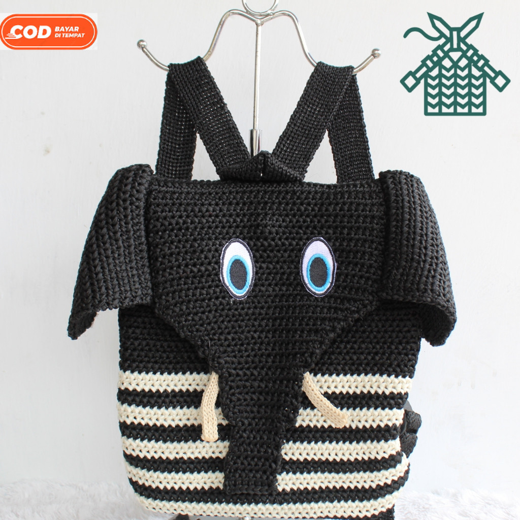 Tas gendong rajut karakter gajah TERBARU / ransel anak rajut murah / tas punggung rajutan anak laki 
