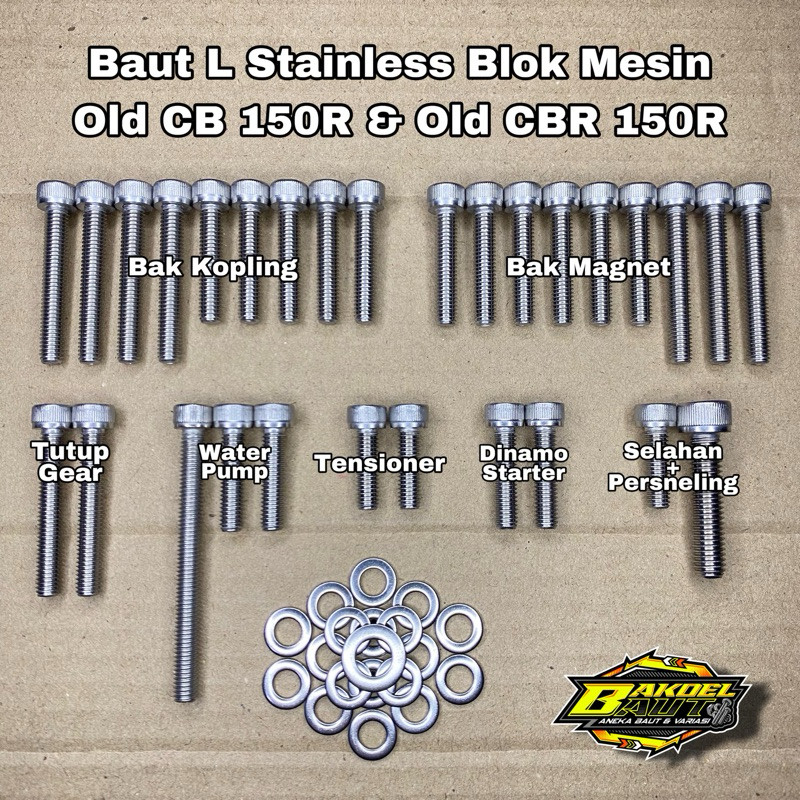 Baut Blok Mesin HONDA OLD CB 150R & OLD CBR 150R Fullset Crankcase Baut L Stainless Anti Karat 100% 
