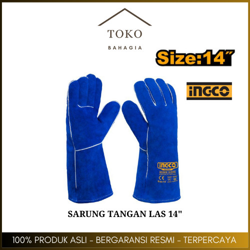 Sarung Tangan Las Kulit 14 Inch Biru Welding Gloves INGCO HGVW03 Anti Panas
