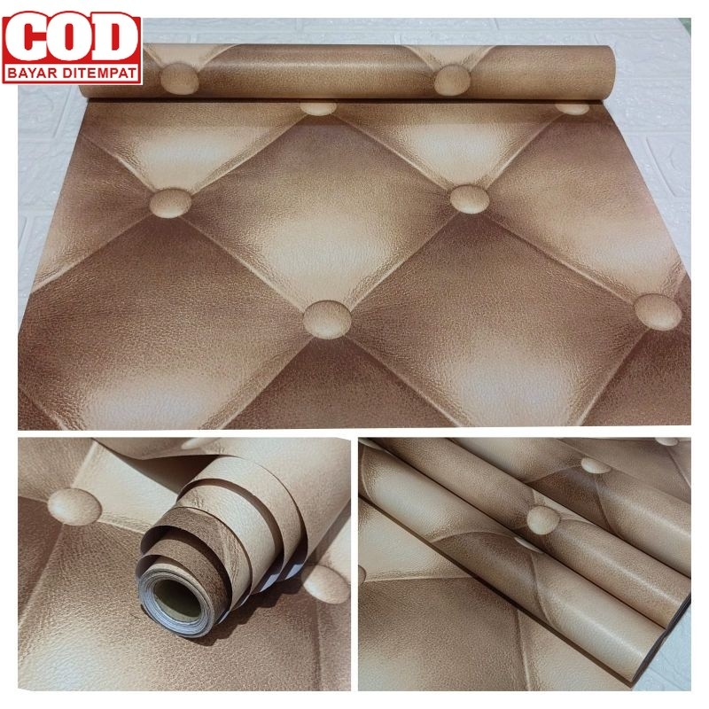 Wallpaper Sticker Dinding Coklat Kulit Sofa 3D Buat Dinding Rumah Ruang Tamu Dan Kamar Tidur Elegan 