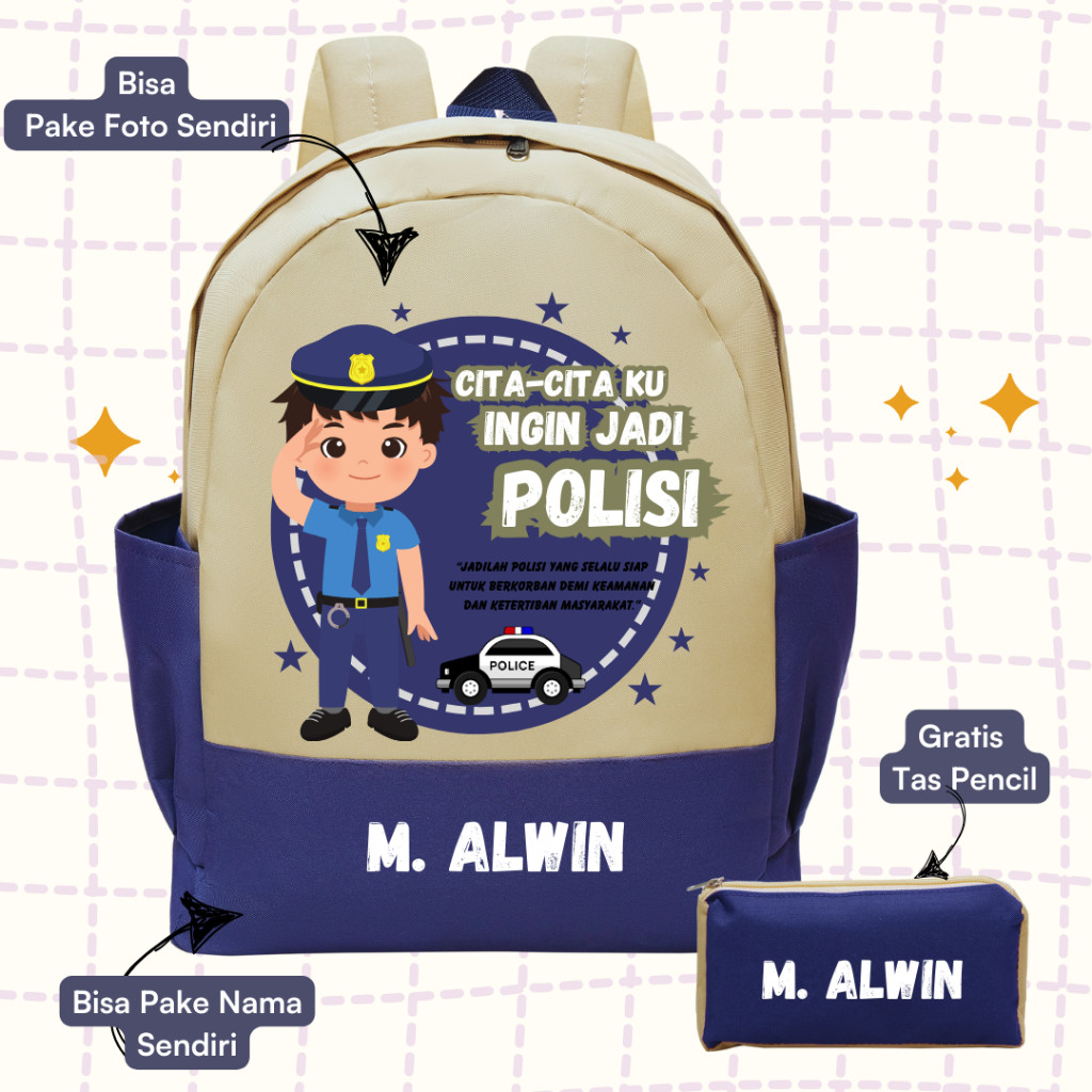 Tas Sekolah Custome -Tas Backpack Sekolah Anak TK SD - Tas Ransel Sekolah Anak Cita-cita Polisi