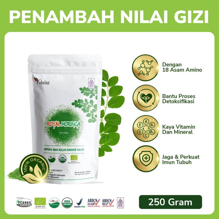 

KELORINA - ROYAL MORINGA POWDER - Tepung Daun Kelor halus Mesh1 - 250 gram