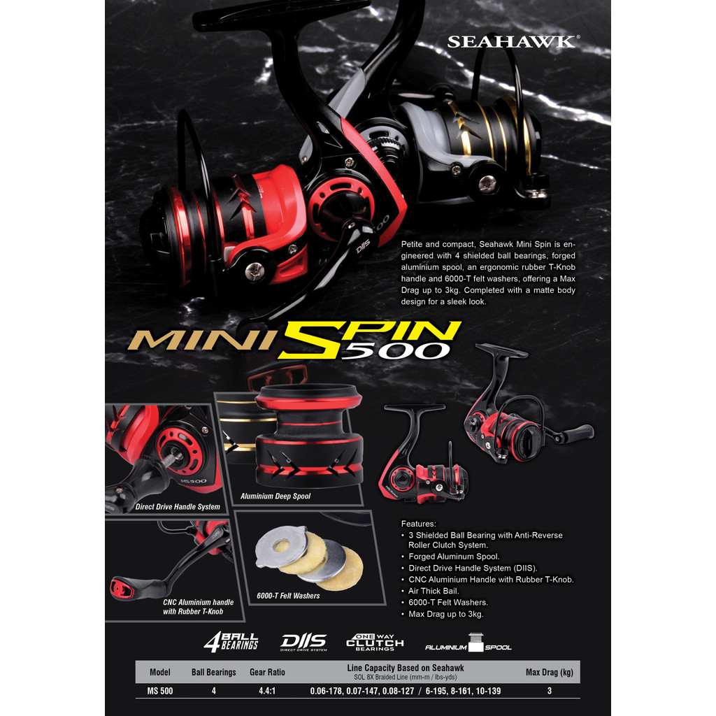SEAHAWK Reel Spining Ultralight Mini Spiin 500 (Power Handle) - Fishing Reel