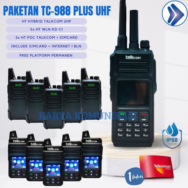 PAKETAN HT HYBRID UHF TALKCOM TC-988PLUS HT WLN KD-C1 DAN HT POC TC-389S