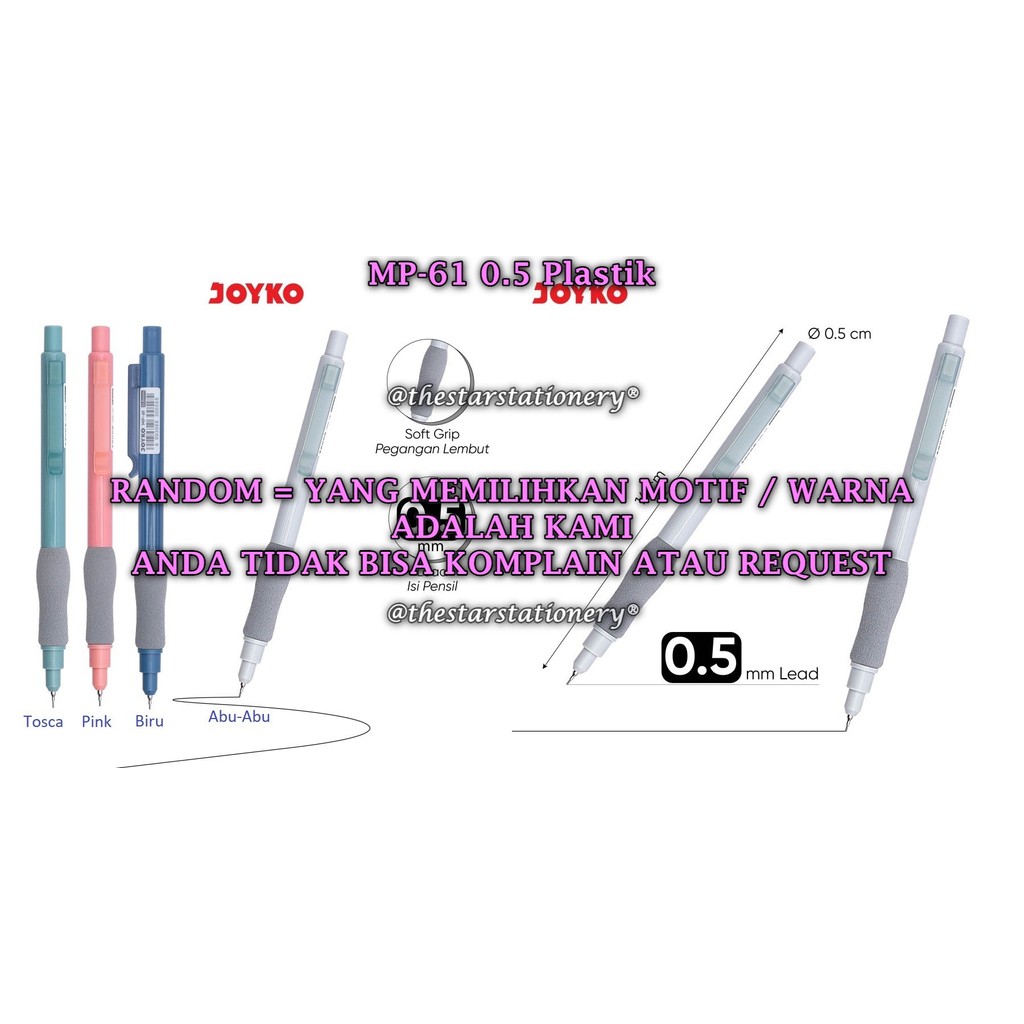 

(1 Biji) GROSIR Pensil Mekanik JOYKO MP-61 0.5 mm RANDOM / Mechanical Pencil Joyko MP-61 (1 Biji)