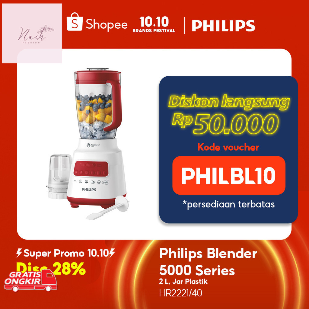 Alat Dapur / Blender Philips Plastik 2 liter - 5000 Series HR2221/40 - Blender jus - Blender bumbu p