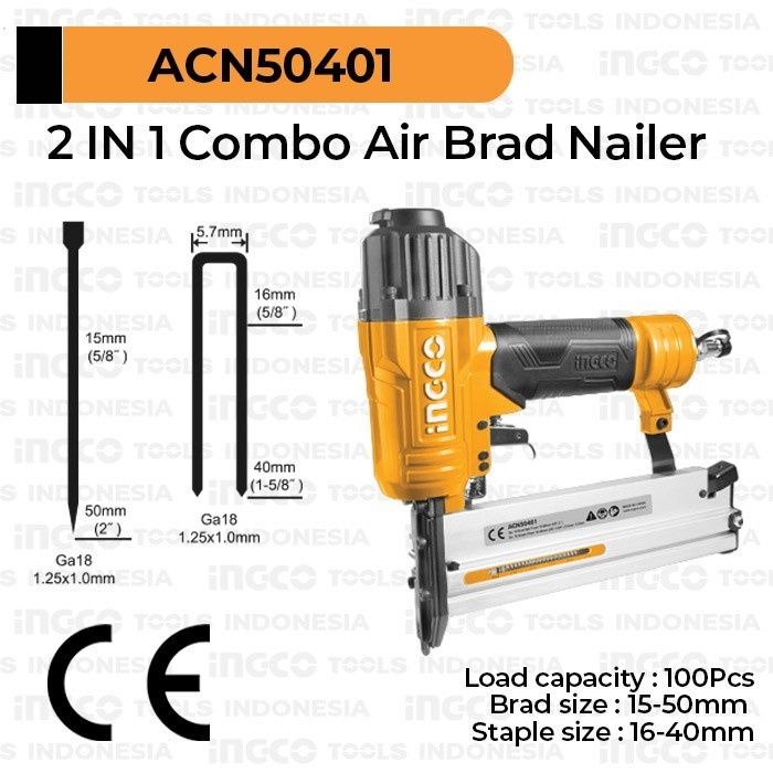

Combo 2in1 Air Brad Nailer INGCO ACN50401 Staples Paku Tembak Angin