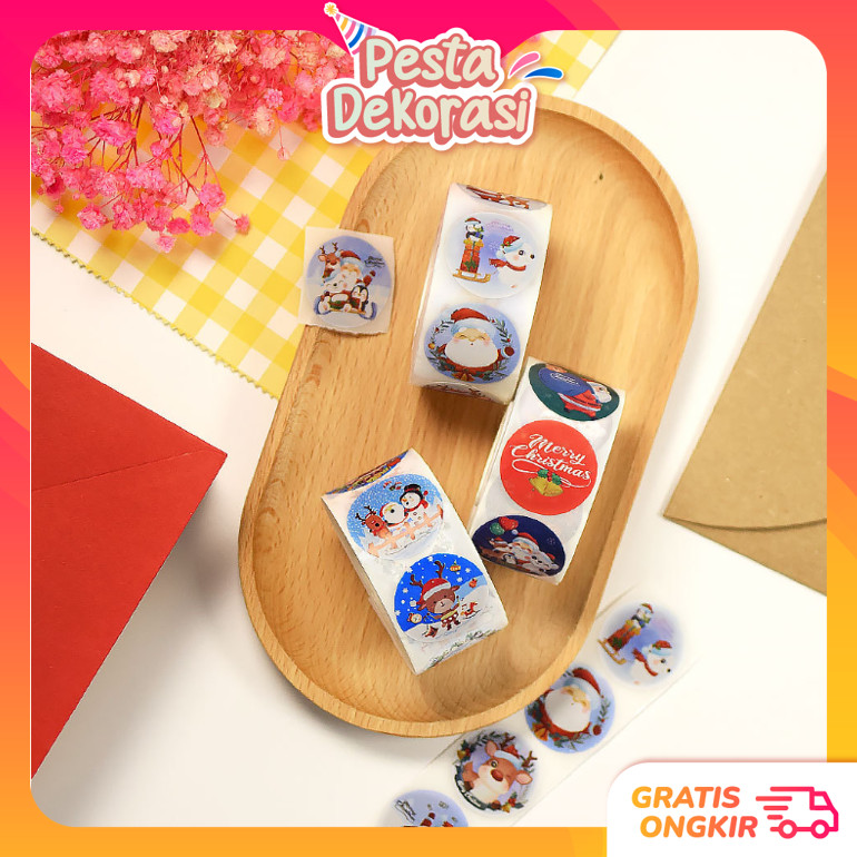 

Pesta Dekorasi - 6464 Stiker Label Hampers Natal / 1 Roll 500 PCS Stiker Kado