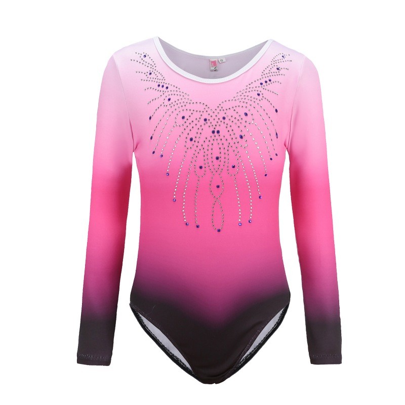 Kids Ballet Leotard Patterned Gradient Body Suit Long-Sleeved High Quality Diamond Gymnastics Dance 