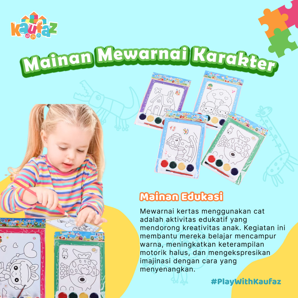 KAUFAZ [ Mainan Edukasi ] Mewarnai Kertas Menggunakan Cat Air / Melukis Kertas Gambar Cat Air