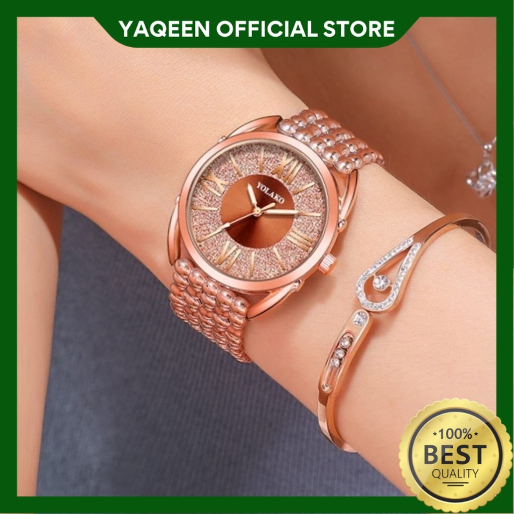 YAQEEN - JAM TANGAN WANITA GOLD ELEGANT KOSTOVA KOREA JAM098G1 PESTA CEWEK MEWAH BRANDED BATAM MURAH