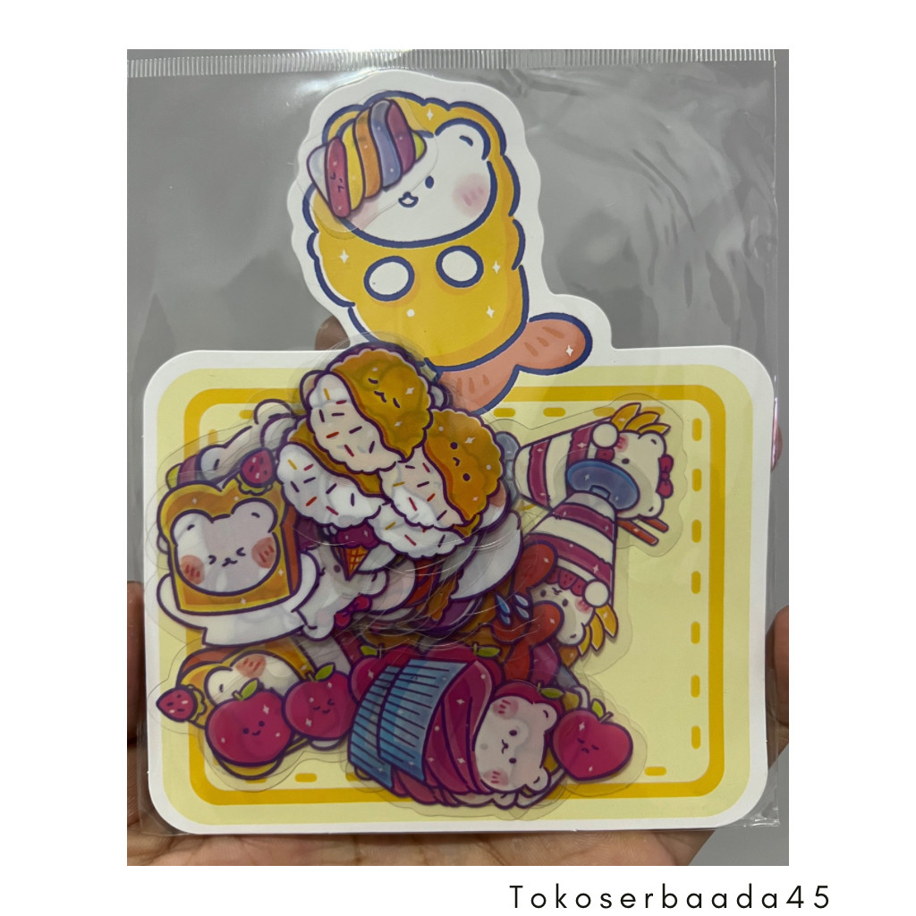 

1 Lusin Sticker Semi Anti Air Label Aesthetic PET Stiker Motif Kartun Korea Lucu Isi 12Box