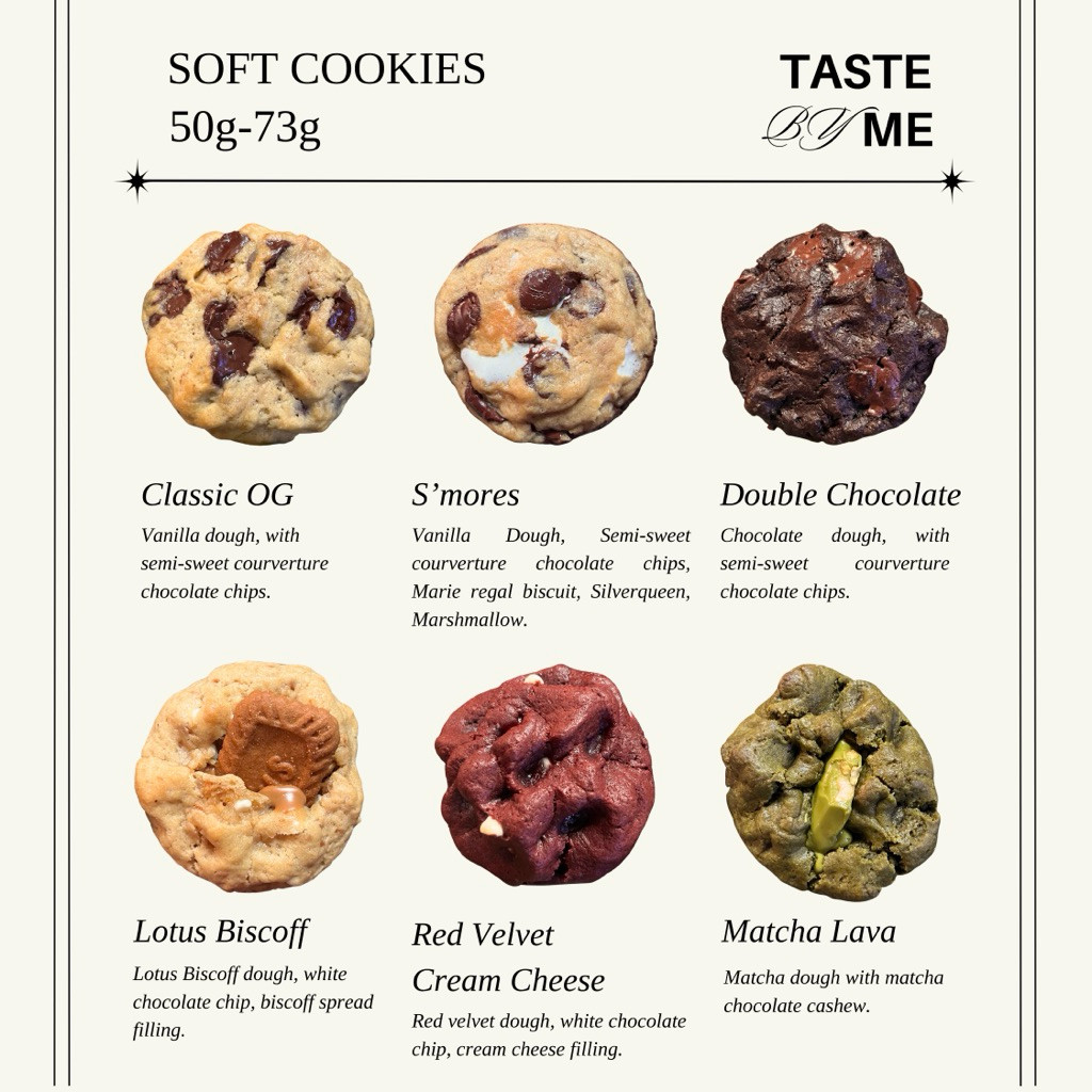 

Box of 2 / Box of 4 / Box of 6 Soft Baked Cookies - Taste by Me (Boleh Mix Rasa)