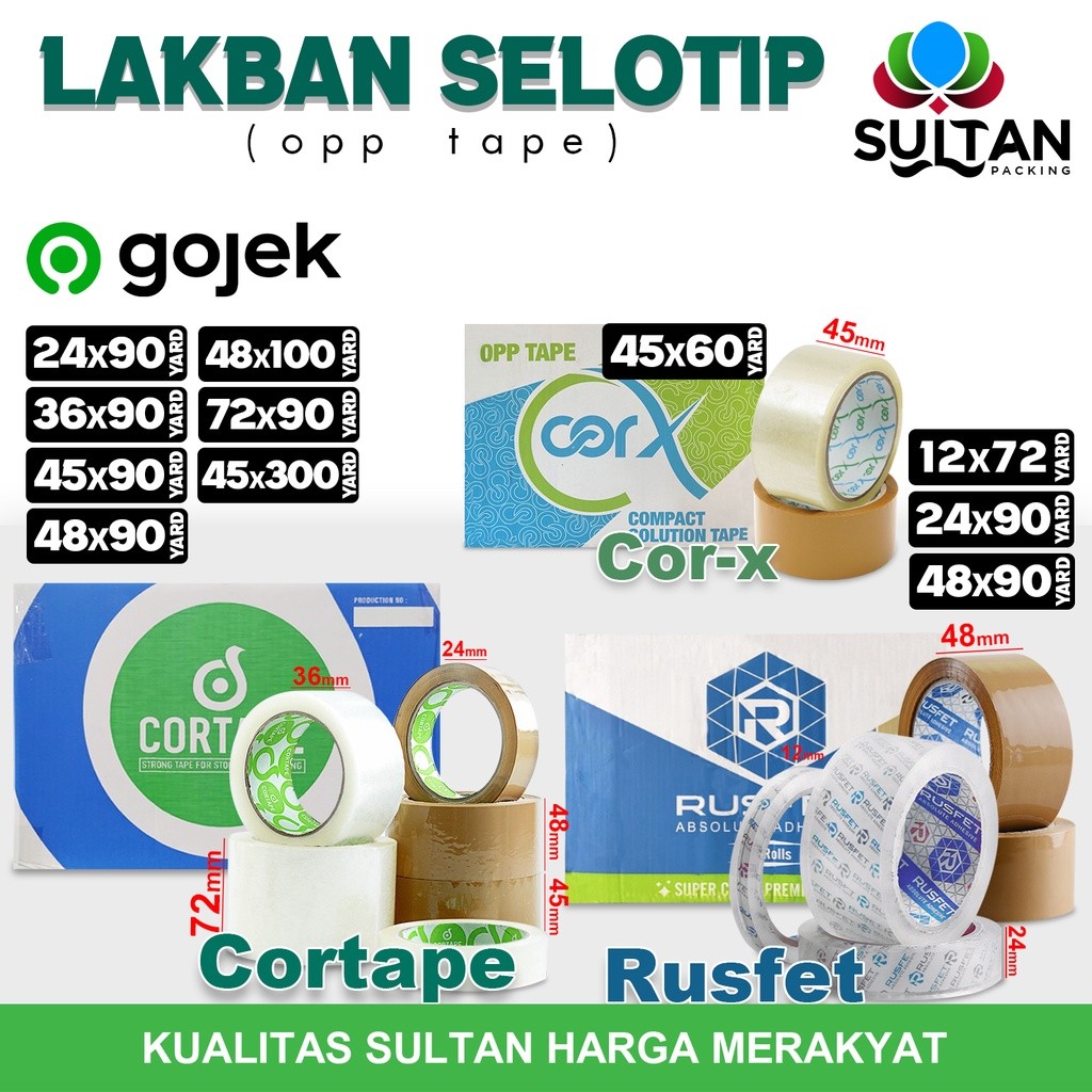 

Lakban Isolasi Selotip OPP Tape CORTAPE RUSFET Plakban Packing TERMURAH OJOL / DUS