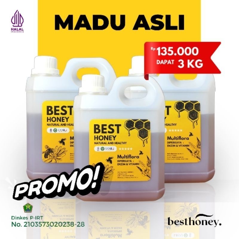 

New Best Honey Paket Bundling Madu Multiflora Original 1kg (3pcs)Premium