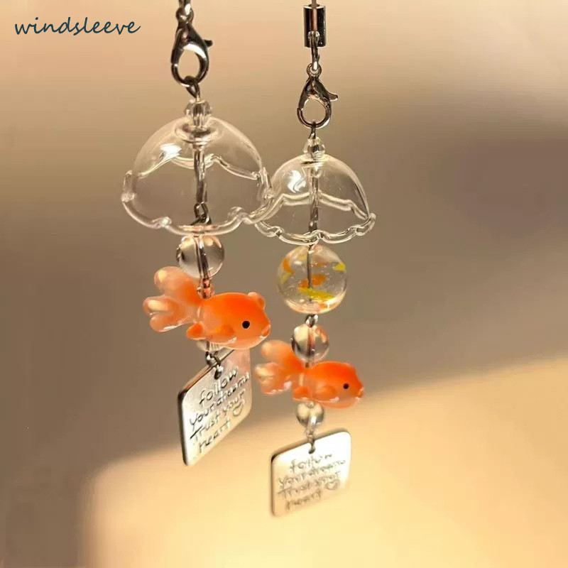 Lucu Goldfish Gantungan Kunci Akrilik/Gantungan Kunci Ikan Mas Koki Charm Hp Handphone/Tren Mode Gan