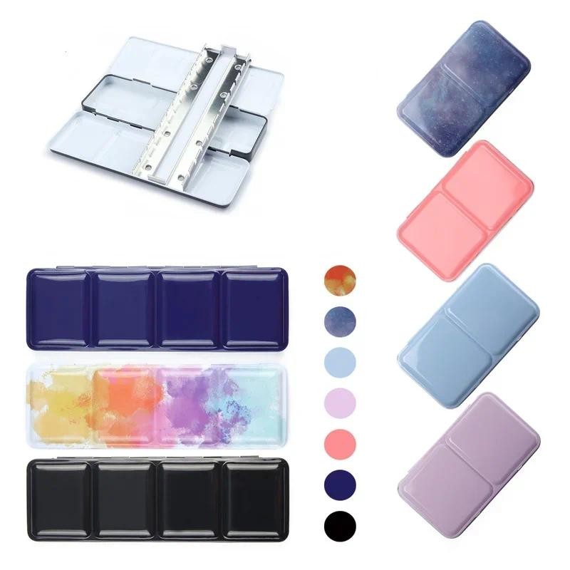 

New Multi-color Foldable Watercolor Paint Sub-packaging Iron Box Three-fold Portable with Palette Art Materials Painting Tools