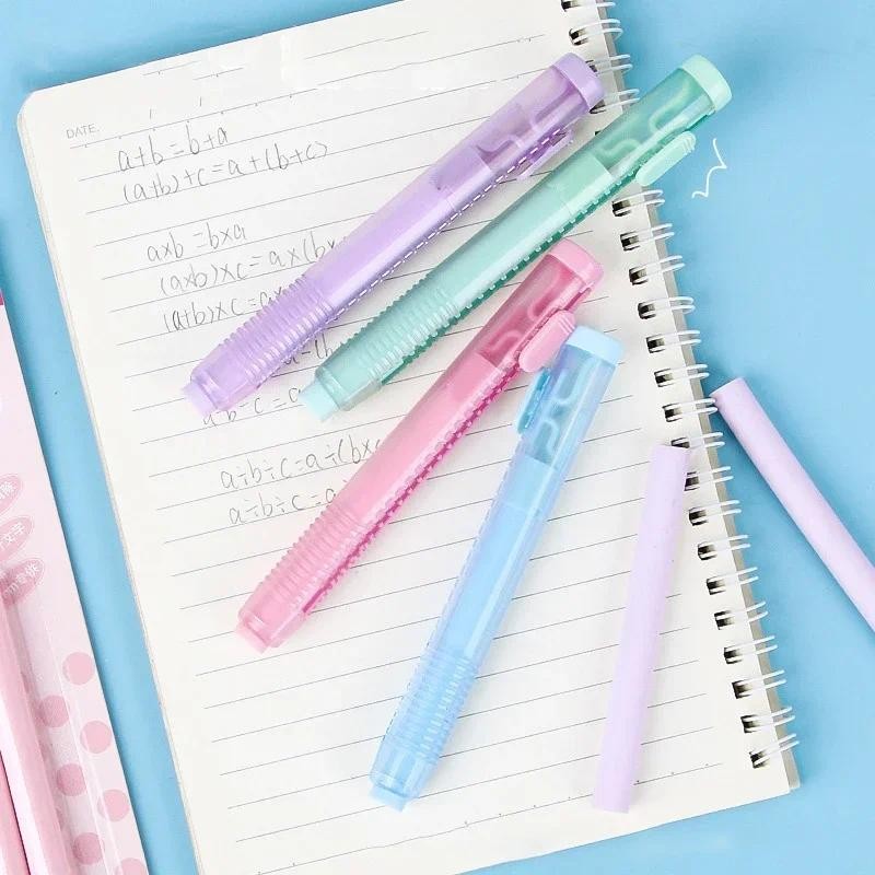 

Jelly Color Erasers with Refills Retractable Rubber Pencil Erasers Wipe Clean Correction Tool Korean Stationery Office Supplies