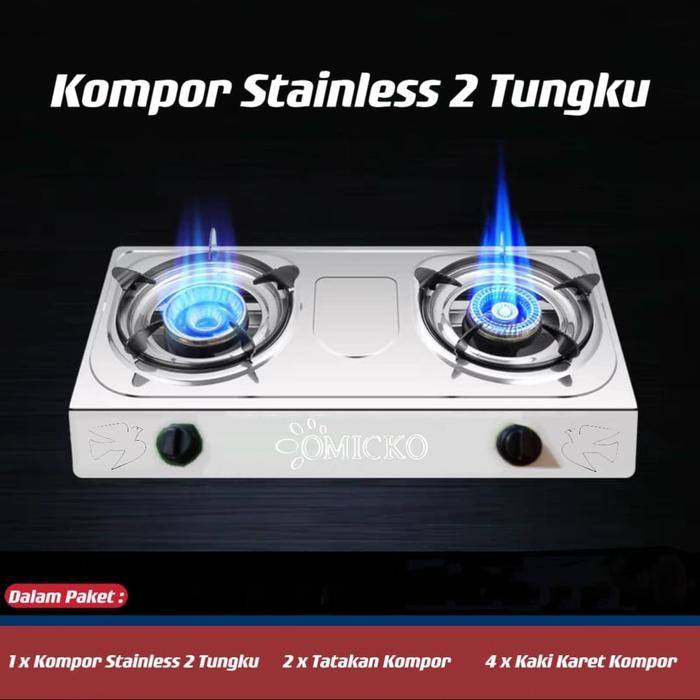 [BERGARANSI] Harga Promo Kompor Gas 2 Tungku / OMICKO Kompor Stainless 2 Tungku Anti Karat - Kompor 