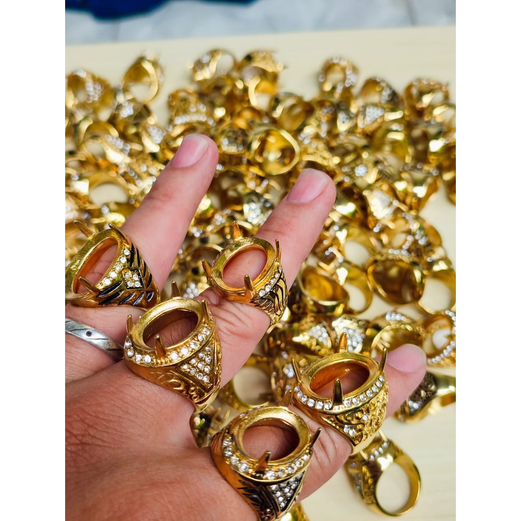 BISA COD. Emban Ring Batu Akik Warna Gold / Cangkang Cincin Batu Akik Titanium Special Gold, dengan 